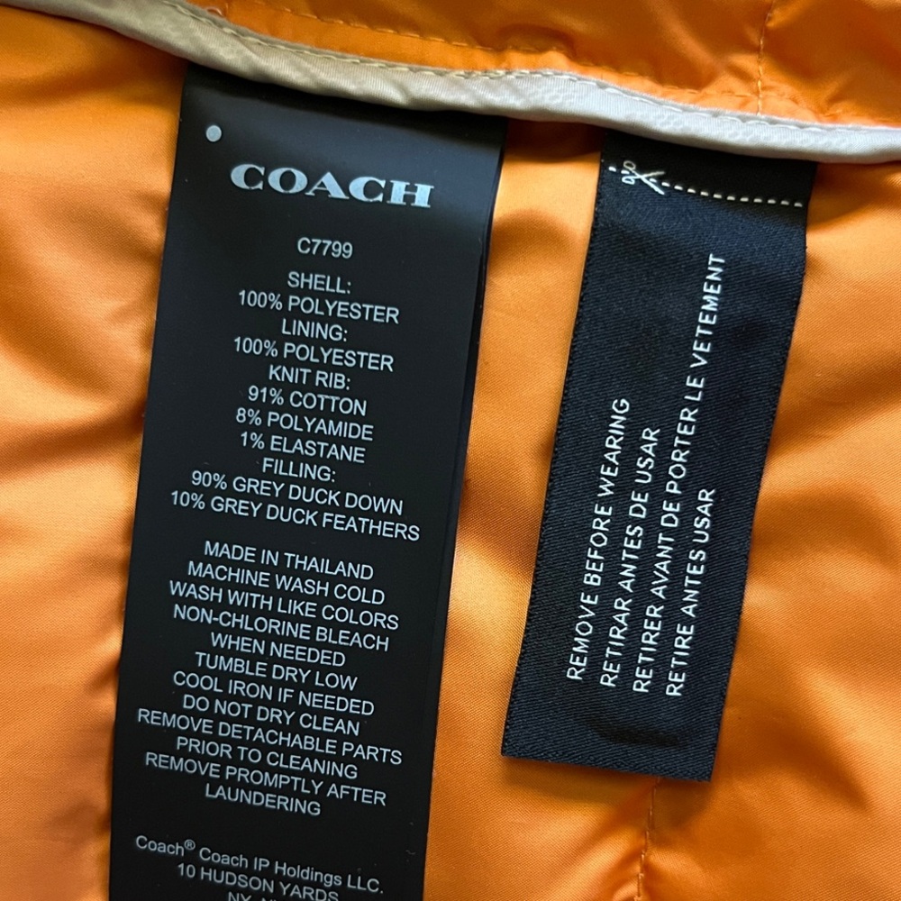 Coach Men's Quilted Vest - Orange & Cream (Style C7799) - Picture 7 of 9